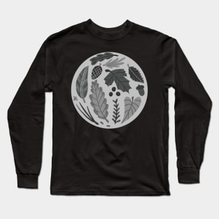 Monochromatic Leaves and Pine Cones Long Sleeve T-Shirt